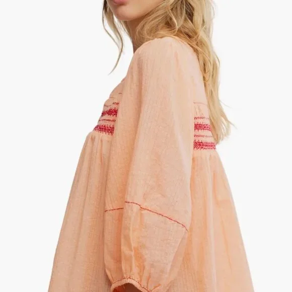 Free People Dylan Smocked Embroidered Tunic Size XS NWT Retail $148 Boho - Picture 3 of 5